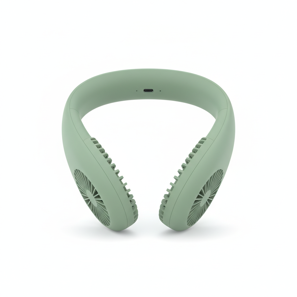 Ventilateur de cou NECKORA USB-C vert sur fond blanc