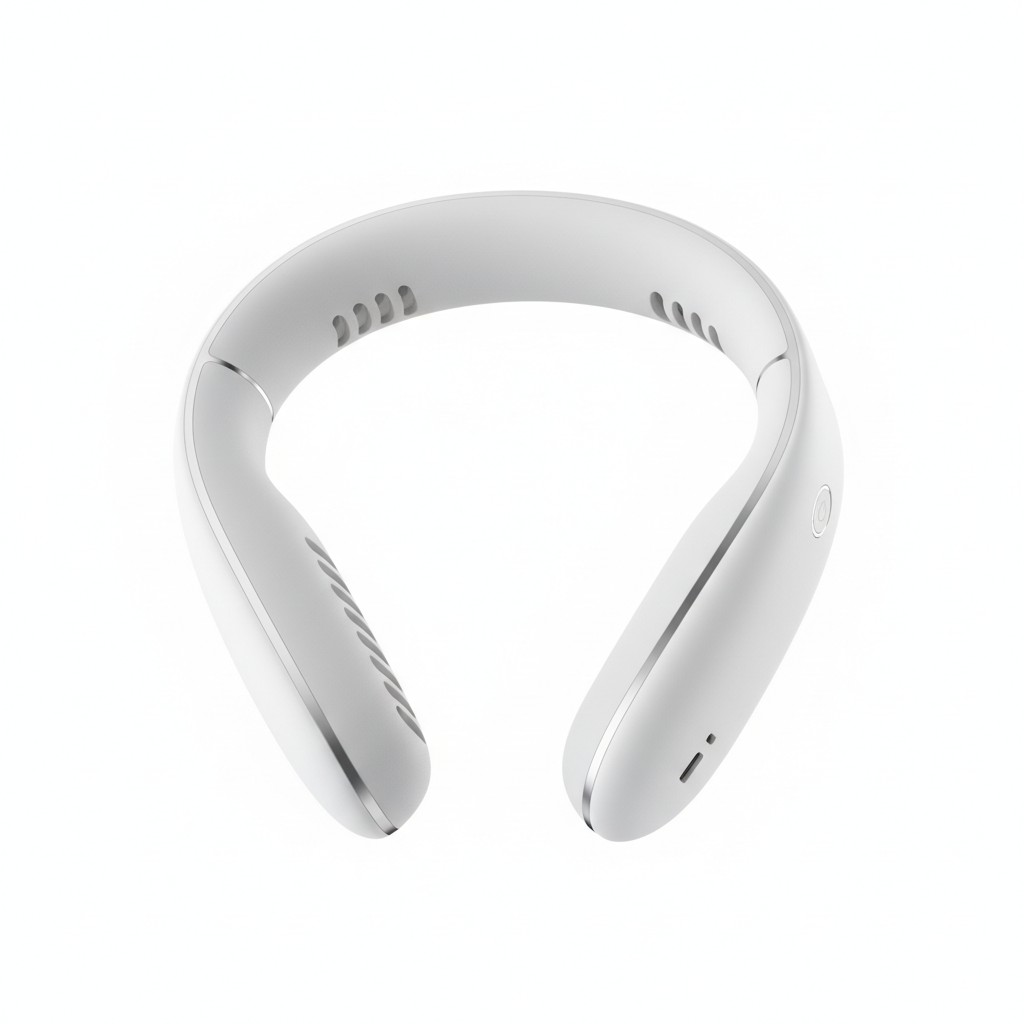 Ventilateur de cou NECKORA USB-C blanc sur fond blanc