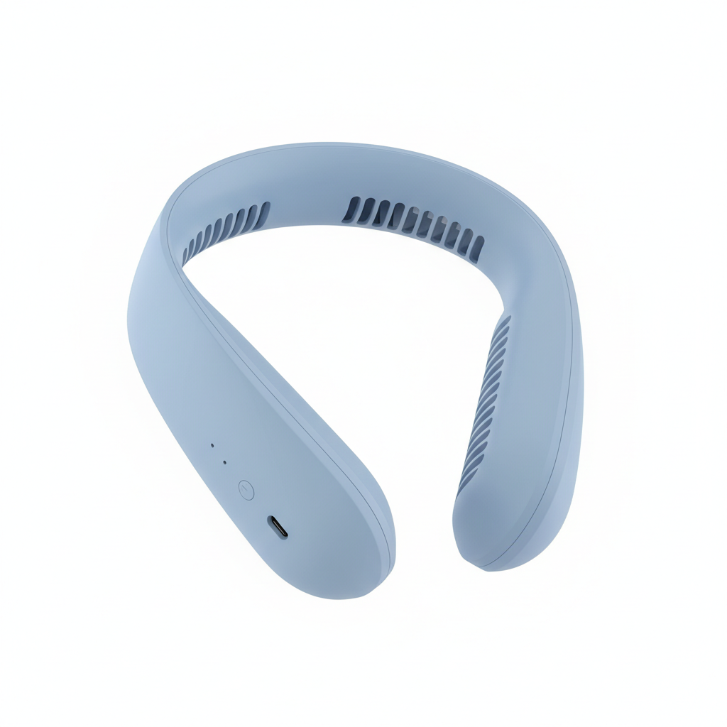 Ventilateur de cou NECKORA USB-C bleu sur fond blanc